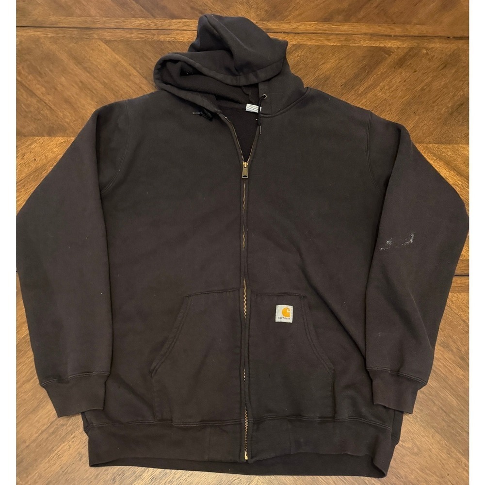 Carhartt Mens XL Black Midweight Full Zip Hooded Sweatshirt K122 Workwear Hoody
